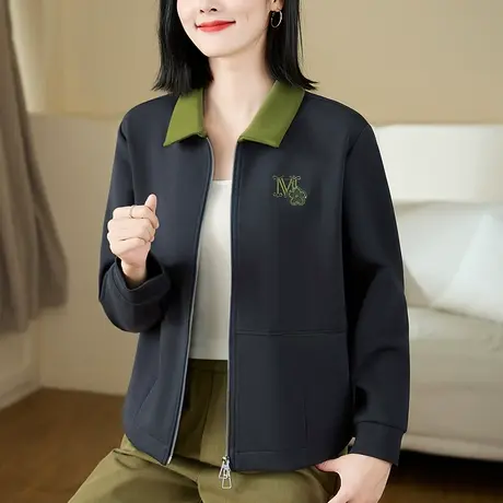 翻领休闲短外套女春秋季洋气百搭中年妈妈卫衣开衫上衣薄款夹克衫商品大图