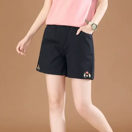 韩潮袭人松紧腰刺绣宽松休闲短裤女2024夏季新款显瘦哈伦热裤子薄图片
