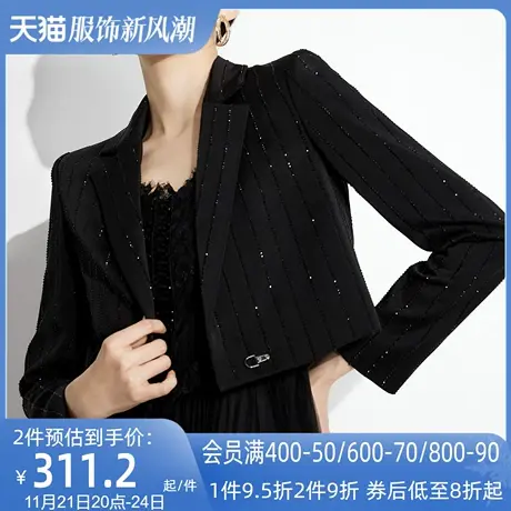 AUI黑色高级感短款小西装外套女2023春新款御姐气质小众设计西服图片