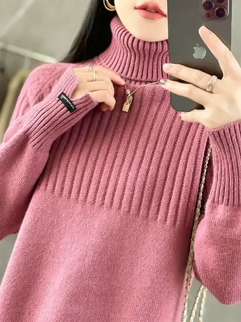 女装毛衣竖条翻领女士针织上衣高领打底衫女内搭加厚图片