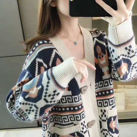 2024秋装新款慵懒宽松民族风毛衣外套设计感春秋外搭女士针织开衫商品大图