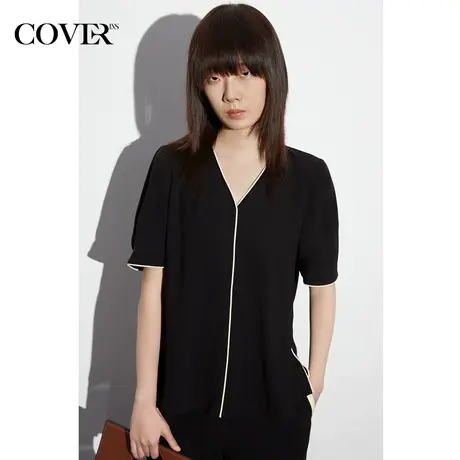 COVER夏季醋酸乱麻泡泡短袖衬衫商品大图