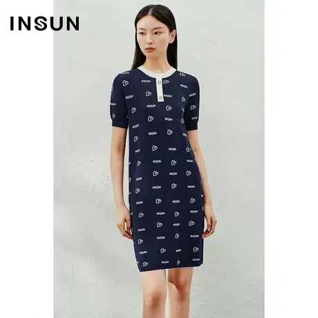 INSUN恩裳线上专选夏季撞色H型冰丝宽松T恤连衣裙商品大图