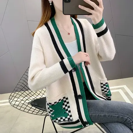 女士毛衣外套早秋季2022年新款爆款时尚宽松针织开衫女上衣春秋款商品大图