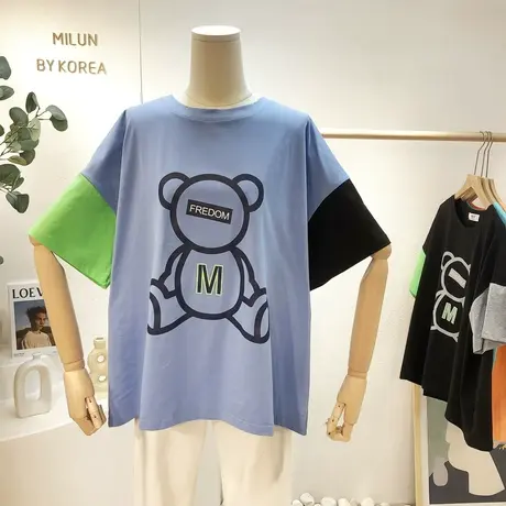 小众设计感上衣2021春夏新款韩国东大门洋气拼色半袖T恤大码欧货商品大图