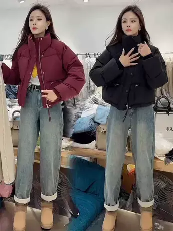 欧货时尚羽绒服女士冬季新款宽松短款面包服加厚小个子白鸭绒外套图片