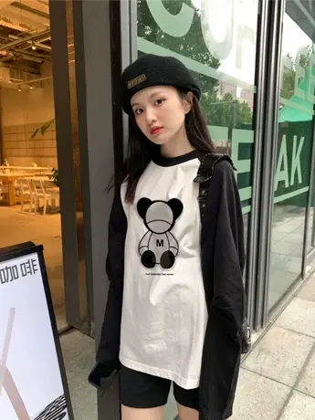 春秋装仿棉长袖t恤女2023新款冬季内搭打底衫冷淡系独特别致上衣商品大图