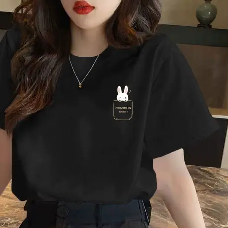 正肩T恤女短袖纯棉基础款内搭2023夏季新款打底体恤宽松上衣ins潮图片