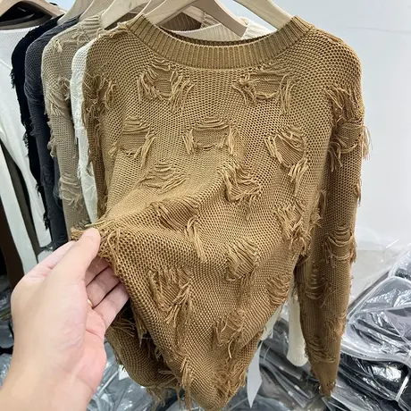 设计感流苏宽松长袖针织衫罩衫毛衣女2023早秋新款洋气套头上衣潮图片