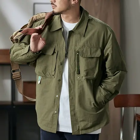 男士外套春秋男装高密棉锦平纹复古宽松外套男春秋休闲男款外套图片