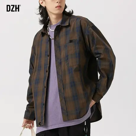 男士格子休闲衬衫男秋季男款长袖上衣韩版潮流衬衣外套2023年新款商品大图