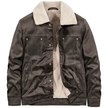 VIP冬季棉衣男麂皮绒仿羊羔毛外套翻领加厚工装棉服保暖棉袄潮流商品大图