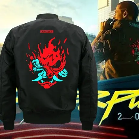 秀洛赛博朋克2077游戏周边飞行夹克男青少年机能风冬季加厚外套图片