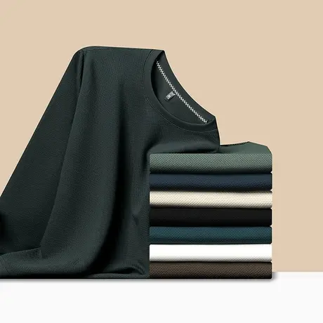 春秋新款打底衫男士商务体恤休闲男长袖薄款蜂窝卫衣上衣宽松套头商品大图