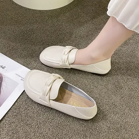 平底单鞋女2023年春季新款韩版百搭一脚蹬两穿豆豆鞋浅口软底软皮商品大图