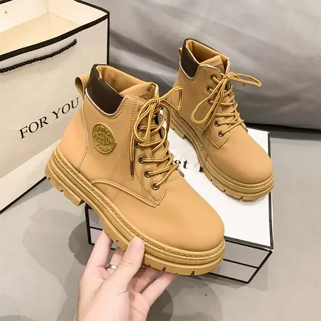 英伦风大黄靴女2024新款春秋单靴厚底马丁靴女复古踢不烂机车短靴图片