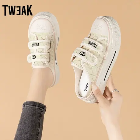 TWEAK包头半拖帆布鞋女2023新款夏季外穿一脚蹬厚底女鞋休闲单鞋图片