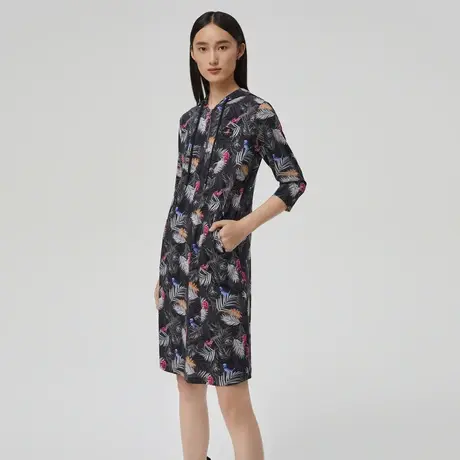 朗姿/LANCY纯棉连衣裙女秋季奥莱印花通勤裙子商场同款专柜正品商品大图