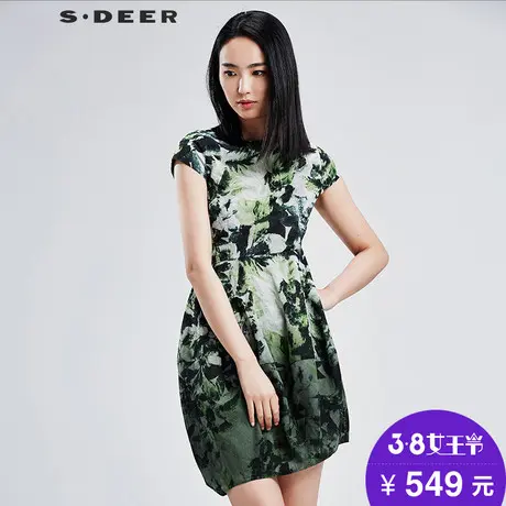 sdeer圣迪奥2018女夏装甘美棕榈印花优雅束腰连衣裙S16281278图片