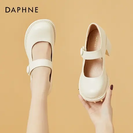 达芙妮玛丽珍鞋小皮鞋2022年新款女鞋圆头中跟单鞋法式粗跟高跟鞋商品大图