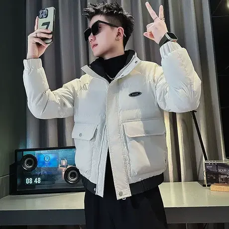 棉衣男冬季新款时尚潮牌撞色拼接设计感轻熟加厚工装个性立领棉服图片