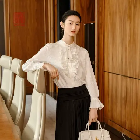 [真丝系列]EP雅莹高端系列 气质木耳领缎面衬衫 2023新款2104A图片