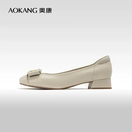 奥康女鞋 2024春季新款羊皮小香风浅口单鞋粗跟圆头通勤小皮鞋图片