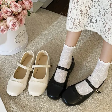 法式玛丽珍鞋女2024秋冬季新款时尚潮流浅口单鞋一字扣带气质皮鞋商品大图