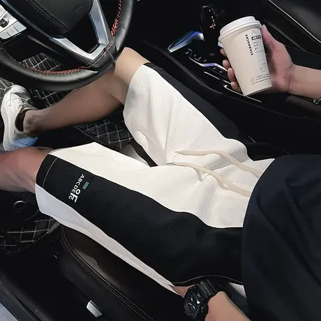 夏季休闲短裤新款时尚小众黑白拼接高级感潮男直筒五分裤卫裤中裤商品大图