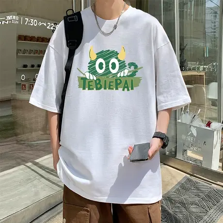 oversize短袖T恤男夏季潮牌宽松港风卡通情侣装半袖纯棉重磅体恤商品大图