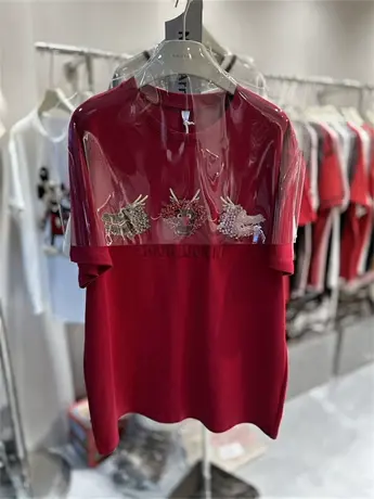 加厚纯棉上衣2024春节新国潮龙年本命年衣服重工打底衫短袖T恤女商品大图