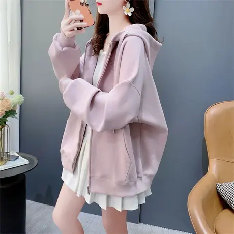 学生减龄百搭连帽开衫卫衣外套女2024春季新款休闲上衣宽松外穿潮商品大图