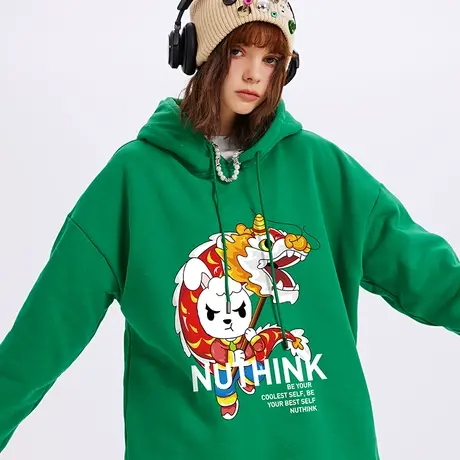 Nuthink国潮宽松带帽oversize本命年兔子卫衣男潮牌大码外套帽衫商品大图