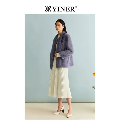 YINER音儿女装冬季绒暖水貂毛皮真皮皮草围脖领外套图片