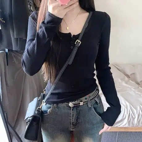 小个子短款辣妹T恤长袖女春季2024新款爆款韩版修身上衣打底衫潮图片