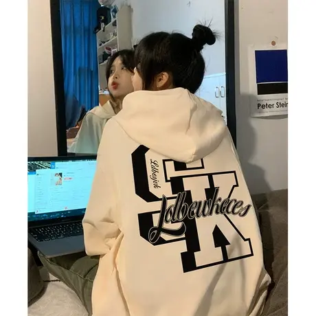 设计感连帽卫衣女秋冬季加绒加厚ins潮牌小众宽松大码中长款外套商品大图