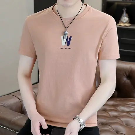 2023夏季新款贴布印花短袖T恤男士百搭青年圆领修身体恤衫潮流ins商品大图