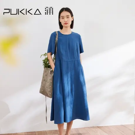 蒲PUKKA 天丝苎麻连衣裙女2024夏季新品A型森系显瘦连衣裙商品大图
