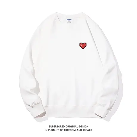 像素风小爱心简约胸标印花圆领卫衣男秋冬季设计感宽松上衣情侣装图片