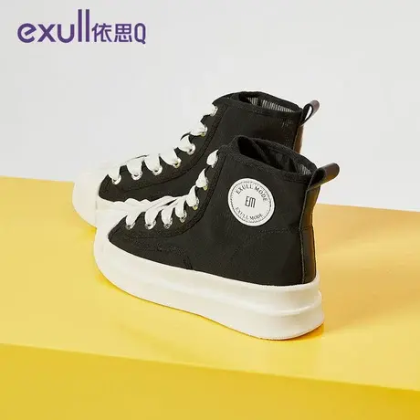 依思q厚底帆布鞋2024新款春季爆款超火高帮鞋女潮酷贝壳头休闲鞋图片