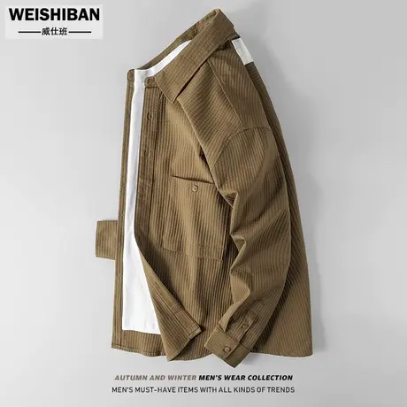 2023年新款高级感华夫格长袖衬衣男外套潮流立体纹理百搭衬衫外套商品大图