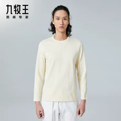 [时尚秀款]九牧王男装长袖T恤春季男士纯棉圆领厚实舒适上衣DN商品大图