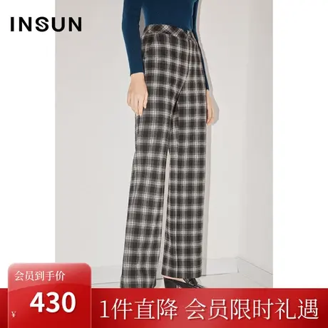 恩裳COVER冬季2022时尚高腰设计宽松舒适百搭休闲格子直筒裤商品大图