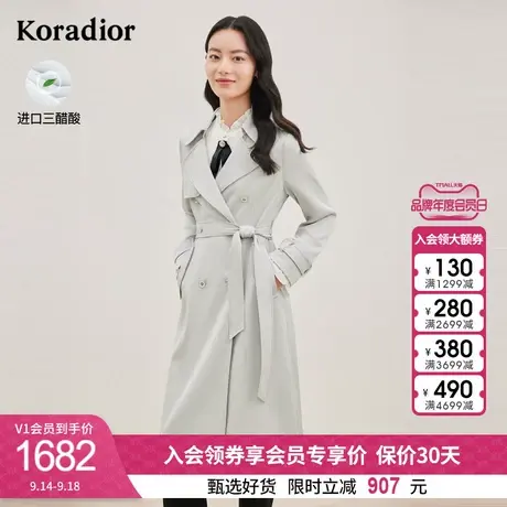 【醋酸面料】珂莱蒂尔女装2023秋季新款修身双排扣中长款风衣外套图片