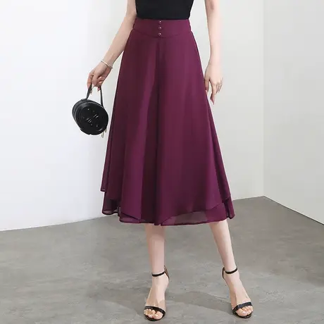 2023夏季新款雪纺阔腿裤女薄款高腰宽松裙裤七分裤时尚垂感休闲裤商品大图