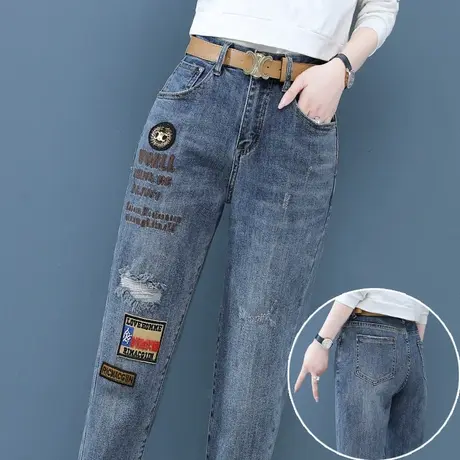 老爹牛仔裤女2023年秋冬新款高腰显瘦时尚宽松九分萝卜哈伦裤子潮商品大图