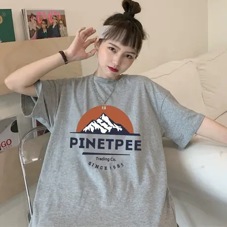 网红中长款短袖t恤女2020韩版宽松学生原宿风半袖ins超火上衣服潮商品大图