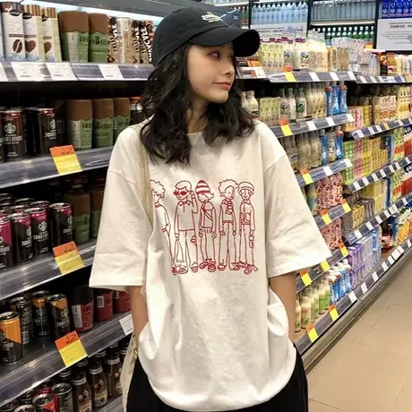 ins超火短袖T恤女日系慵懒风少女感韩版宽松港风学生体恤上衣服潮商品大图