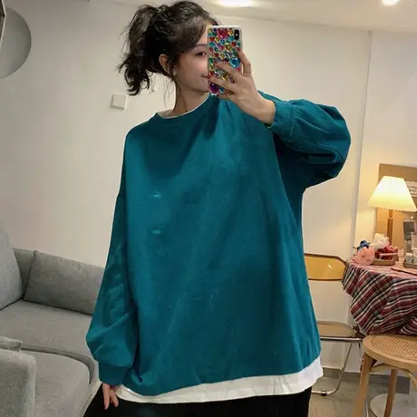 waitmore假两件卫衣女2020初秋宽松韩版ins上衣bf慵懒风薄款外套商品大图