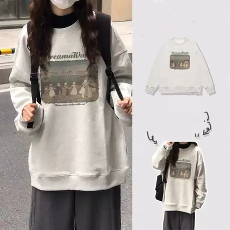 美式复古hiphop卫衣女2023春秋薄款宽松oversize慵懒风小个子外套商品大图